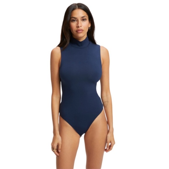 NWT Good American Stretch Jersey Turtleneck Body-Bodysuit in Navy001 Large - Picture 2 of 12